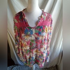 Hope & Harlow Pink Floral Peasant Blouse